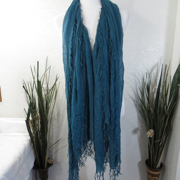 Teal Lightweight Fringe Scarf - Picture 2 of 5
